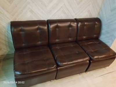 “Brown Leather Sheet 3-Seater Sofa – Dewan Style – Good Condition”