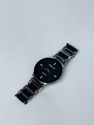 Mens Black Stainless Steel Quartz Watch 15% OFF