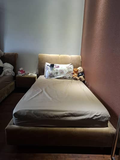Single bed with Velvet Poshish & Side Table