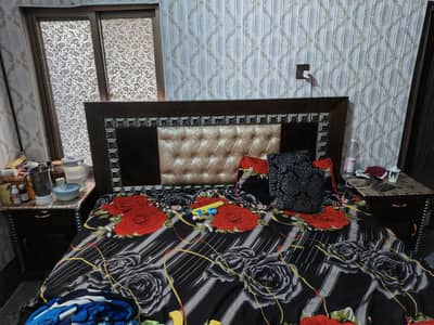 wooden bed set with side tables