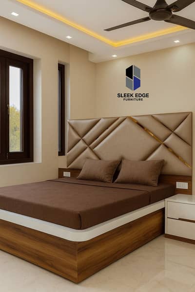 Modern Floating Bed Design | High-Gloss UV Sheet & Velvet Cushion