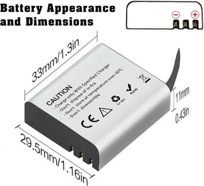 Action Camera Battery AKASO EK7000 Brave 4 V50X Apexcam COOAU nd other