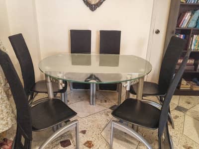 6 Seater Glass Dining Table with Chairs – Good Condition Price: