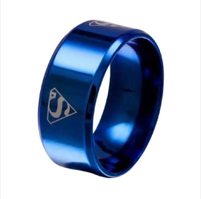 blue platnium Superman logo ring for boys and men.