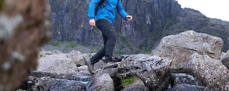 trekking trousers and poles