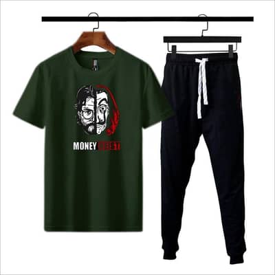 Men Green Money Heist  T Shirt and Trouser