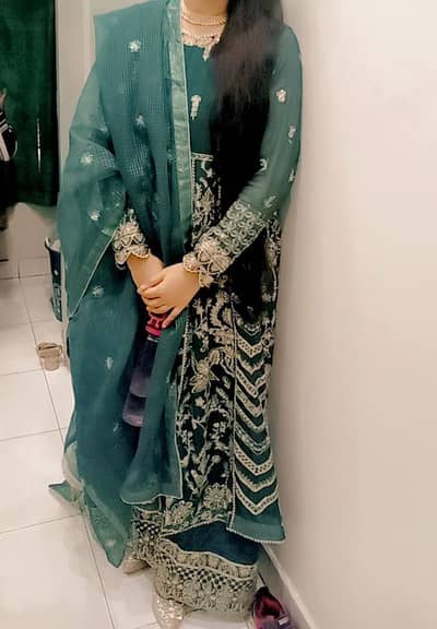 Brand new double layer maxi with cotton net dupatta thread work in it.