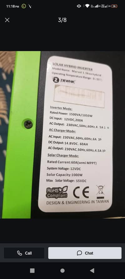 ziewic solar  inverter 1500 watts single  battery
