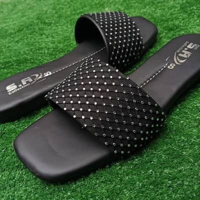 women leather rhinestone flat