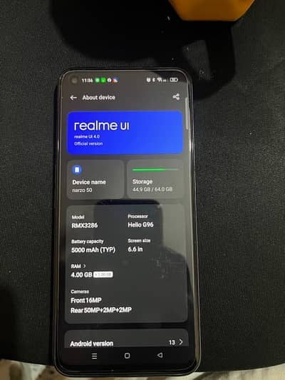 Realme Narzo 50 4GB 64GB PTA Approved with Box & Charger