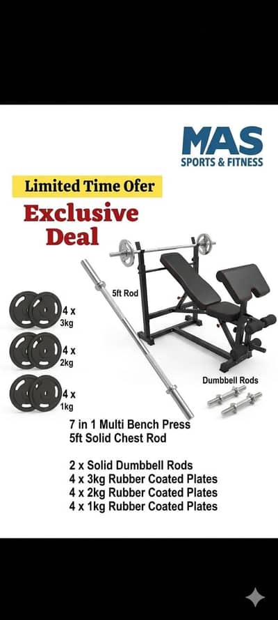Full Home Gym Set bench dumbbell road plates