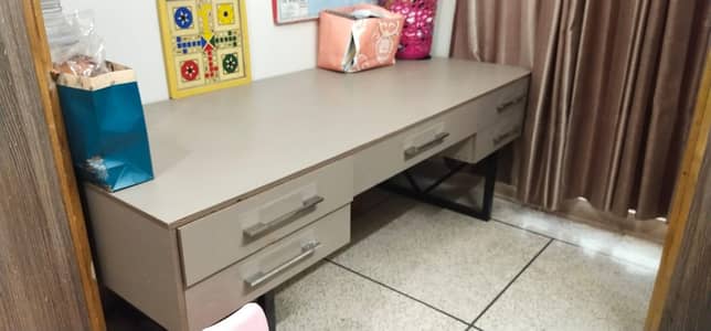 Modern Gray  Desk with Storage Drawers