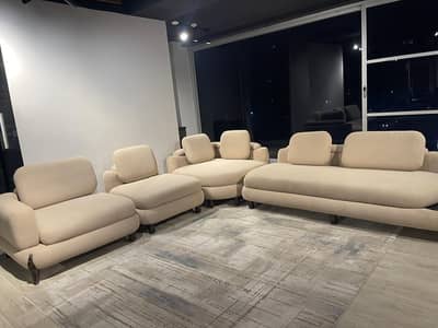 Collin modern oval living L shape corner sofa set