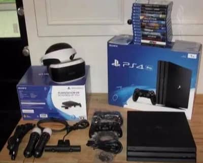 PS4 pro with 15 game CDs and four controllers, 9.00