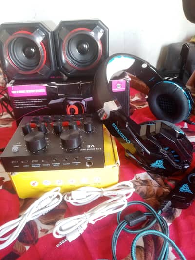 live sound card V8 and headfone and computer woofer speaker
