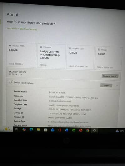 HP zbook core I-7  7th generation