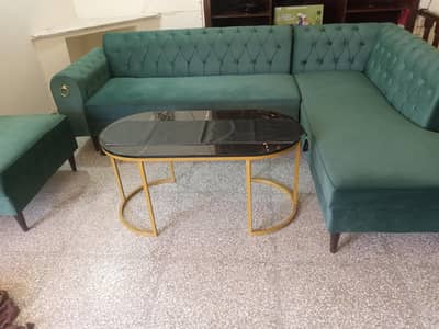 L shape Sofa green