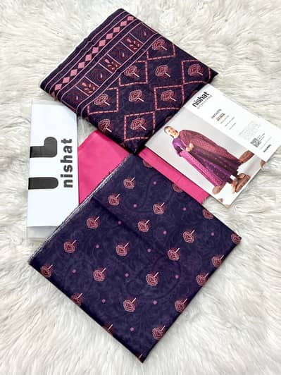 BRAND NAME  (NISHAT)  Original Stock   Three piece suit  PRINTE