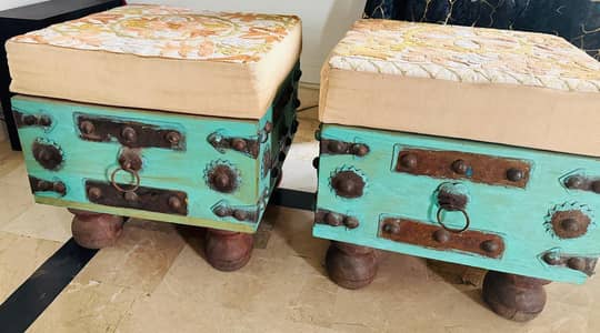 Ottomans style stool set with drawers.