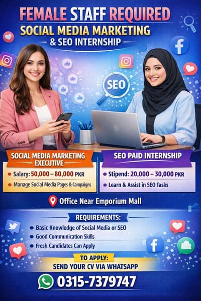 Female Staff Required | Social Media Marketing Jobs | SEO Internship