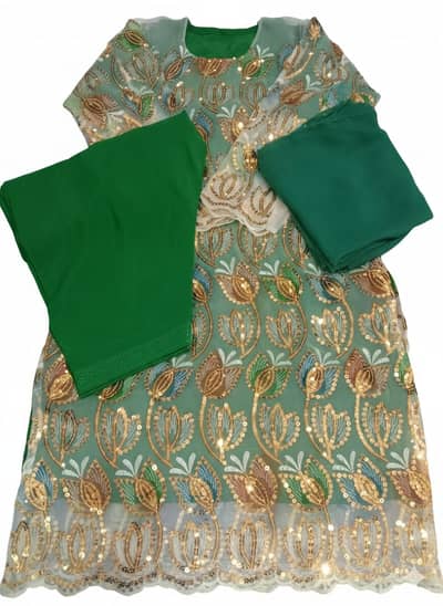 Stitched 4-Piece Emerald & Gold Tissue Luxury Suit (Size L)