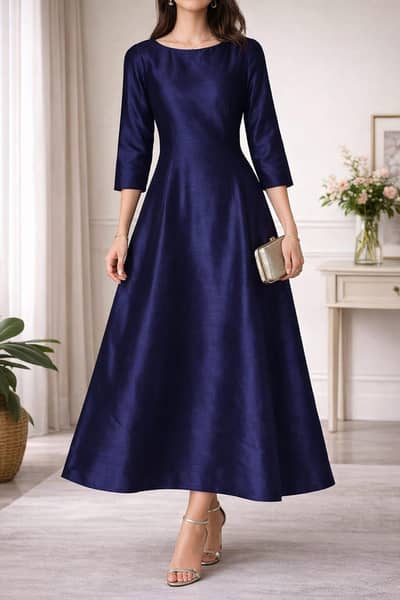 Raw Silk, tailored stitch, royal blue dress