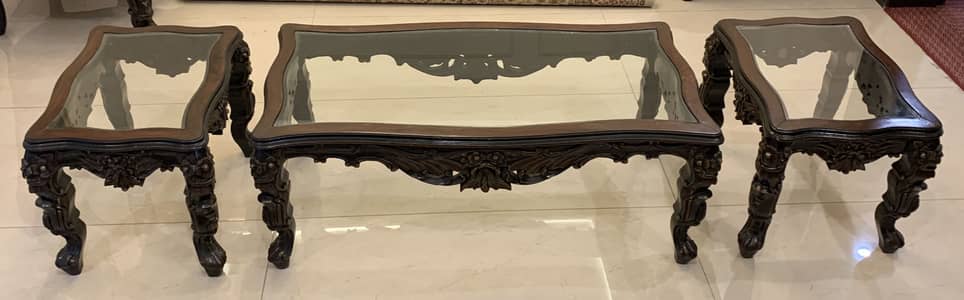 3 Set Wooden Carved Table