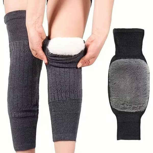 1 Pair Unisex Knit Polyester Fiber Knee Warmers, Plush Heating Pads - Random Design