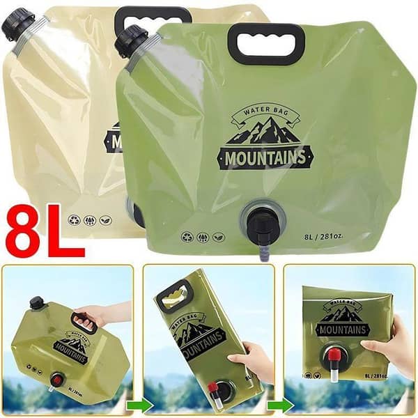8L Portable Water Bag Folding Bucket Water Container Jug Bottle Pouch Outdoor Travel & Camping with Handle - Durable Camping Supplies