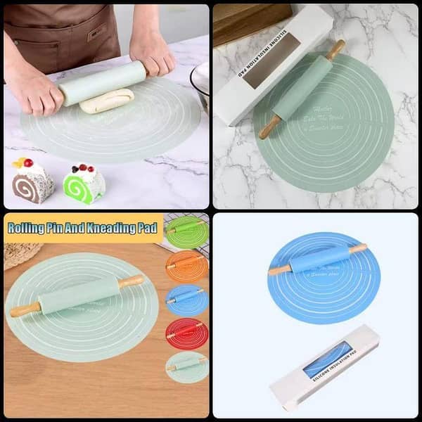Silicone Dough Mat Rolling Pin Set (Random Colours) Box Packing