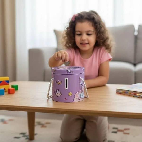 Metal Round Shape Gullak Money Bank with Key Lock | Secure Money Bank for Kids & Adults