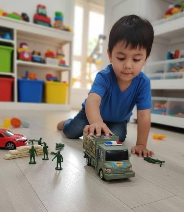 Plastic pull- Back Powered Army Truck With 2 Mini Tank