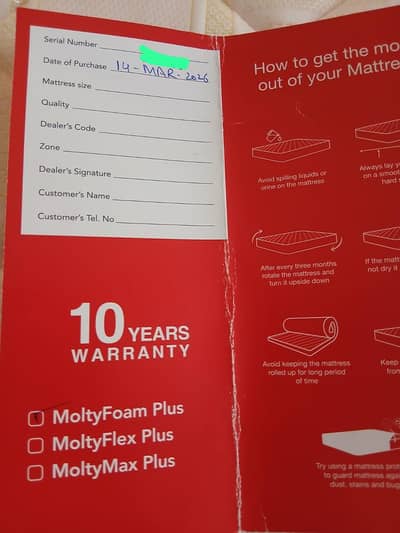 MoltyFoam Plus Spine Support Mattress -- Brand new