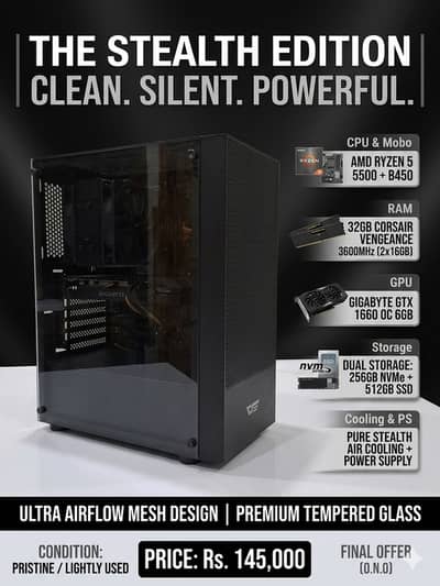 Stealth Edition Gaming PC – Ryzen 5 5500 / 32GB RAM / GTX 1660 OC