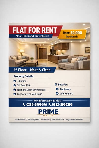 Flat Available for Rent Near 6th Road, Rawalpindi