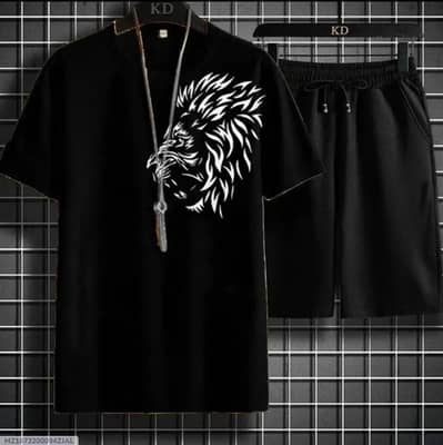 Men Black Lion Print Tracksuit 2pic Jersey Short XL