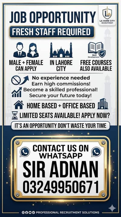 Fresh staff Male Female both can apply