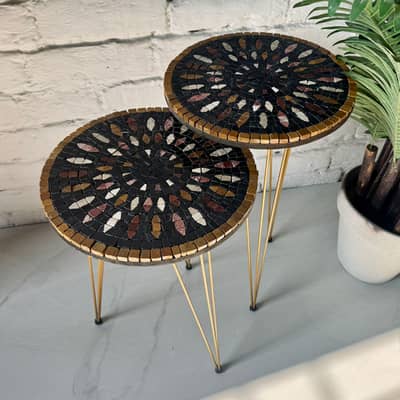 Coffee Palm Motif Mosaic Nesting Tables