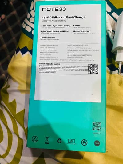 Infinix note 30 256 gb 16 gb 45w fast charger with box