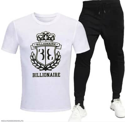 Men Printed Track Suit White 2Pcs Cotton Jersey XL