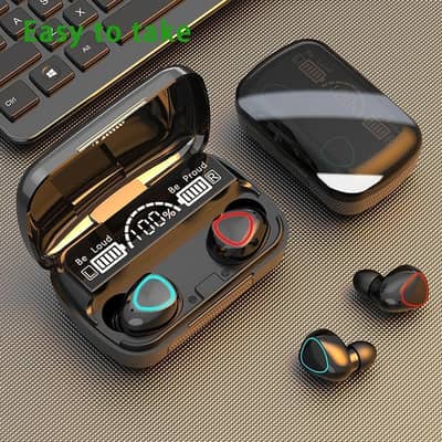 black noise cancelling Bluetooth earbuds with charging case
