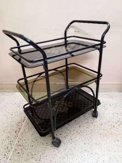 3-Tier Glass Serving Trolley with Wheels.