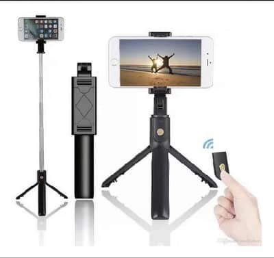 Foldable selfie stick with LED light and bluethooth remote black