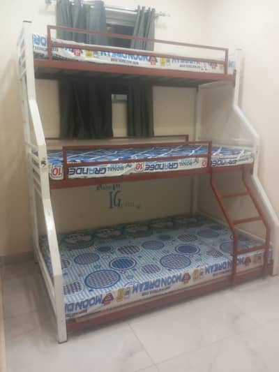 Mild steel triple bunk bed without storage