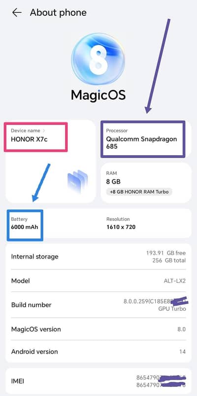 HONER X7C 8/256 FOR SALE