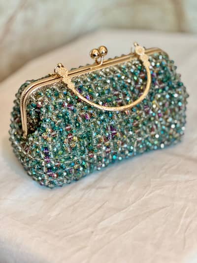 hand made clutch crystal beaded bag