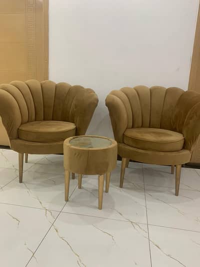 Modern Velvet Lounge Chairs Set with Center Table