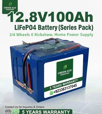 12.8 100ah LiFePO4 battery, 5 years warranty, Brand Green Age Pakistan