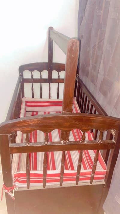 Wooden baby cot with mattress & 2 cover