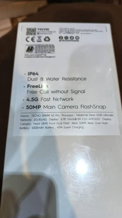 Tecno spark 40 pro black colour boxpack
